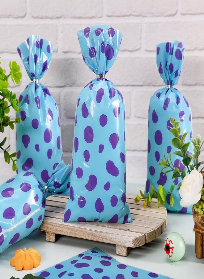 Whaline 100Pcs Cartoon Monster Birthday Cellophane Bags with Silver Twist Ties Blue Purple Plastic Goodie Candy Bag Cello Gift Bags for Baby Shower Party Supplies - Image 3